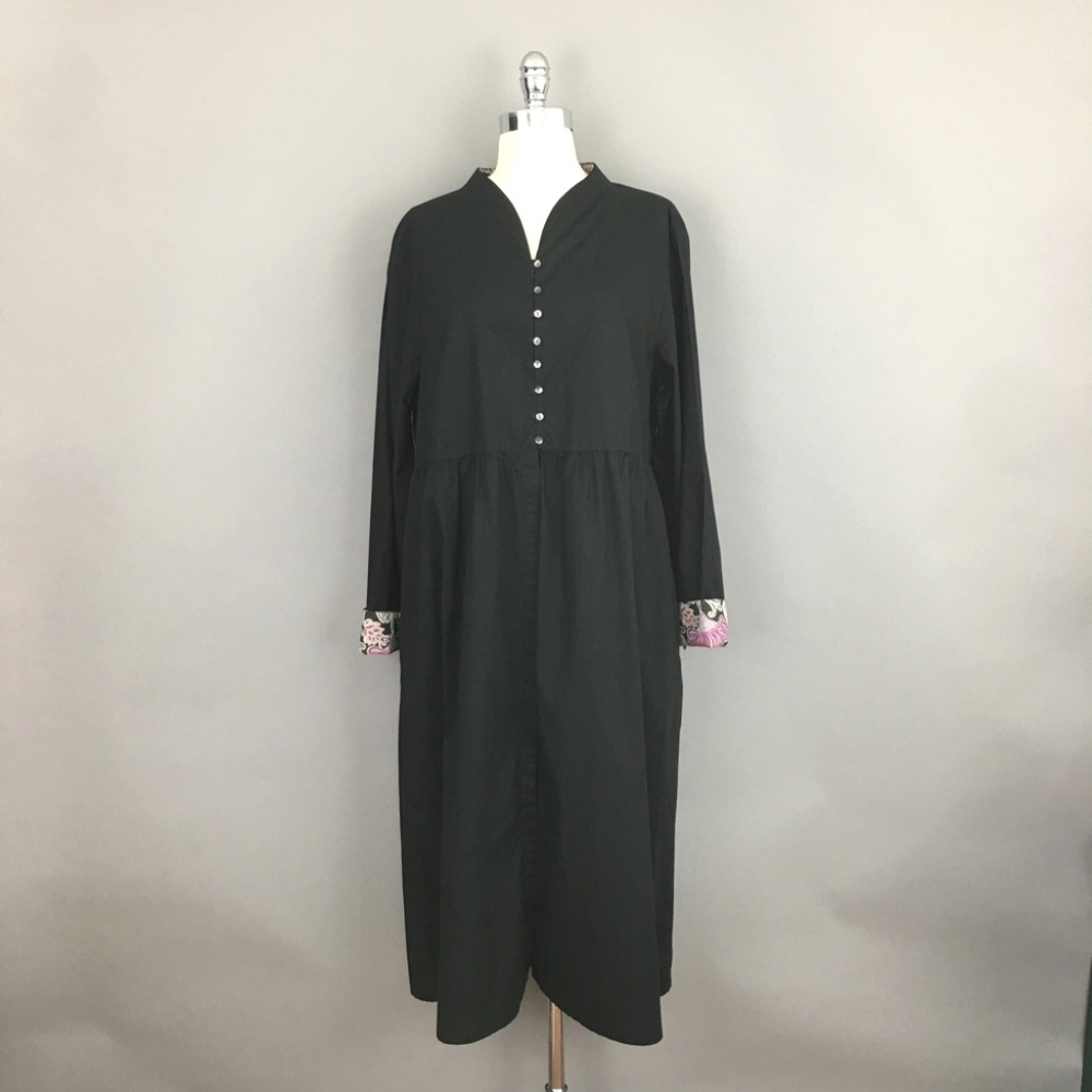 Gudrun Sjoden Black Maxi Dress with Pink Floral Cuffs